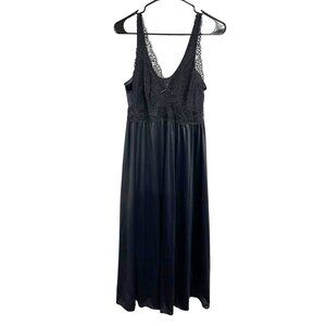 Exquisite Form Womens Black Lace Nylon Long Sleeveless Nightgown Size Medium